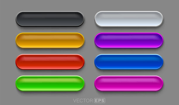 Vibrant set of glossy web buttons with rounded edges and shadow effect. Modern UI element.