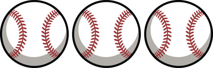Three baseballs side by side on a white background