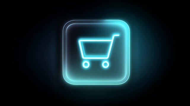 Glowing shopping cart icon on futuristic button