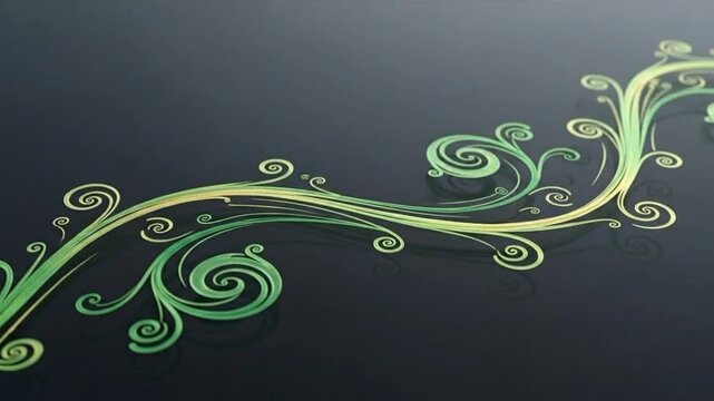 Abstract green floral swirl with glowing organic lines and elegant vine patterns moving in a seamless loop, creative decorative background for nature and wellness concept