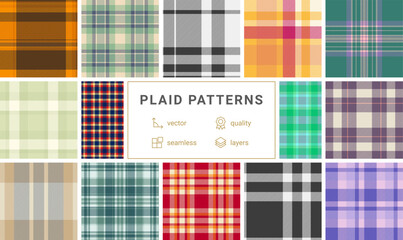 Contemporary plaid pattern bundle social media use. The pack boosts banners, posts, highlights with trendy tartan looks. Vector flexibility fits formats.