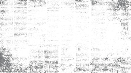 Faded grey newspaper text with scattered dots and smudges on white background print grunge vintage