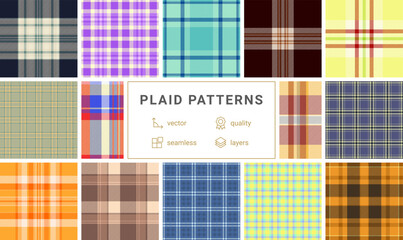 Classic plaid bundle for multipurpose female clothing use. Versatile tartan patterns fit dresses, skirts, blouses, and accessories. Vector consistency ensures quality.