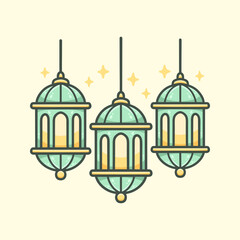 Obraz premium Three Hanging Ramadan Lanterns Illustration for Icon, sticker and other uses, hand drawn vector