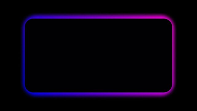 Animation of rectangular frame with blue and pink gradient neon light glowing on dark background