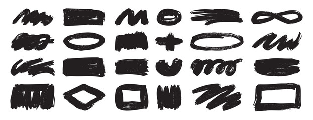 Obraz premium minimal monochrome marker shapes arranged neatly, clean outlines of ovals, rectangles, loops and symbols, perfect for product designer mockups, UI accents, logo concepts, social media templates
