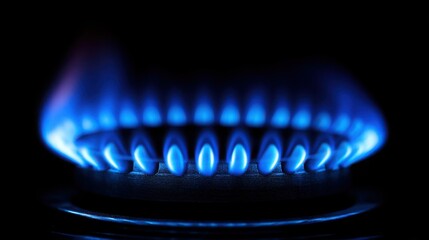 Intense Blue Flame Igniting at a Gas Stove Burner Nozzle