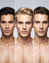 Three Men with Different Hair Colors and Skin Tones.