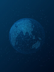 Naklejka premium The entire globe is covered by the internet. Modern means of communication in the digital world. Abstract poster in blue tones.