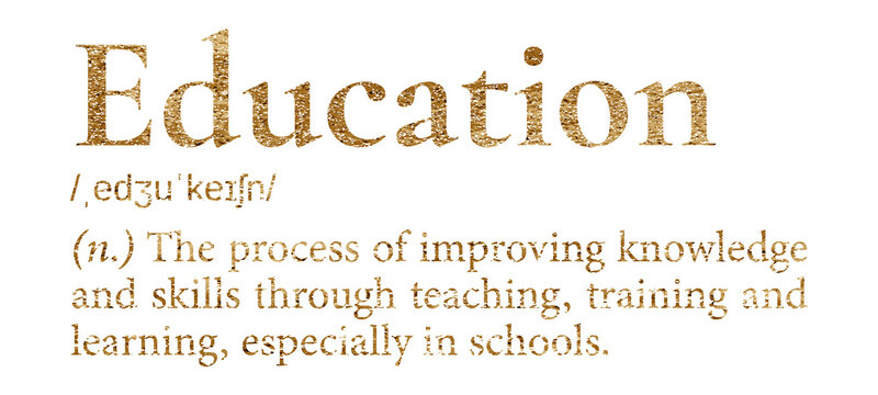 Education png dictionary word sticker, gold font, transparent background