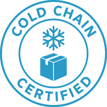 Cold Chain Certified Badge Icon with Snowflake and Box for Temperature Controlled Logistics