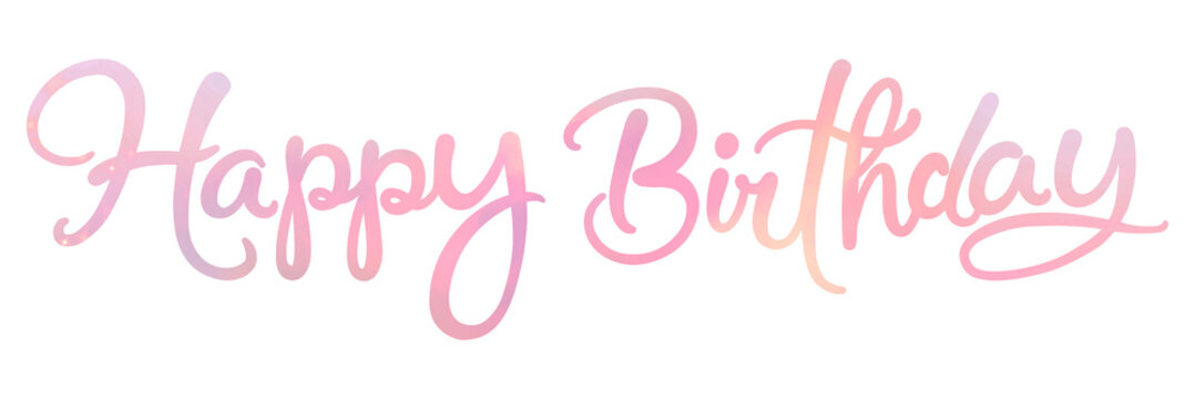 Happy birthday png sticker, pastel pink calligraphy text in transparent background