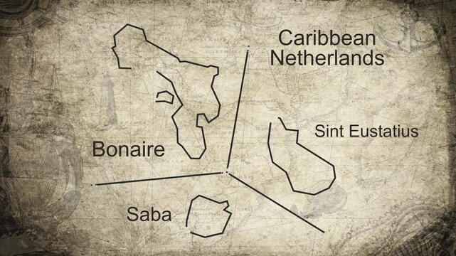 Caribbean Netherlands map drawn on a cartography background sheet of paper