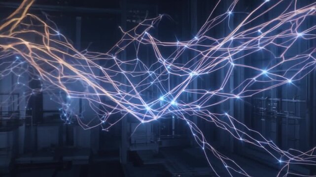 Glowing neon lines intersecting in dark futuristic space