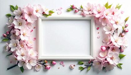 額縁に桜の花をあしらったフレーム素材　コピースペース