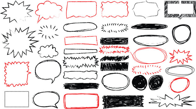 Different hand drawn shapes with brush strokes in editable EPS format