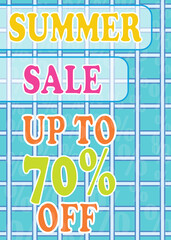 Summer sale poster, up to 70% off, colorful.