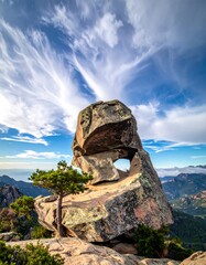 Unique Rock Formation with Hole in Corsica, France.