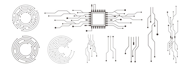 Technology circuit board texture, circle line dots connection. Electronic motherboard illustration. data, electrical board, cpu. Innovative Electronic Network. Technology background, design elements © Alyona