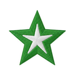 Obraz premium Green and white embroidered star icon isolated on transparent background