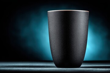 Modern black ceramic mug on dark surface