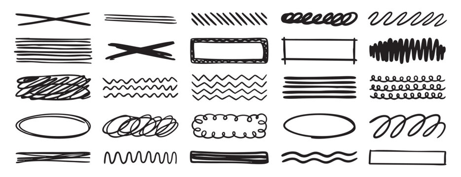 Hand drawn swirl set. Abstract doodle line collection. Scribble stroke elements for creative design