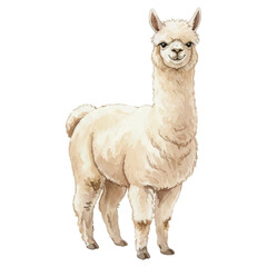 Obraz premium Watercolor Alpaca Vector Illustration Isolated on White Background, Summer Farm Animal Art 