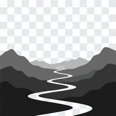 Scenic Mountain Road Silhouette with Zigzag Path Through Layered Hills