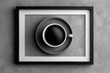 Minimalist black and white coffee cup in frame