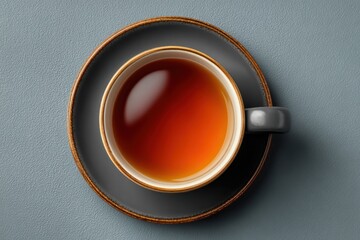 Steaming cup of tea on gray plate