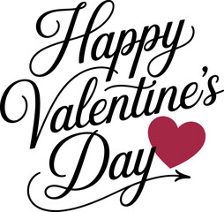 Naklejka premium A festive Happy Valentine's Day message with a red heart and arrow on a white background