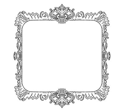 Vintage antique frame. Decorative baroque oval border. Vector ornament mirror, picture art, photo. Victorian square frame, old luxury boarder with scallop decoration. Classic Antique wedding design bg