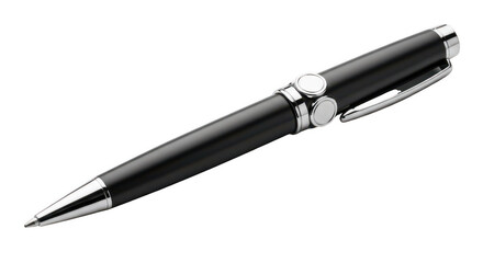Elegant black pen with silver accents isolated on transparent background