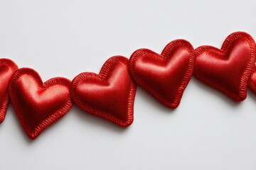 Fototapeta premium Red satin hearts creating border for love and romance background