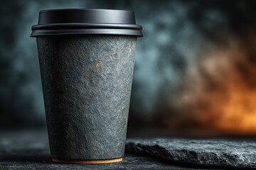 Single black coffee cup on dark surface