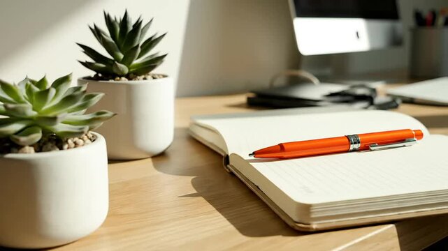 Open notebook and pen. self awareness day concept. mental health journaling. self-care reflection space. desktop work organization.