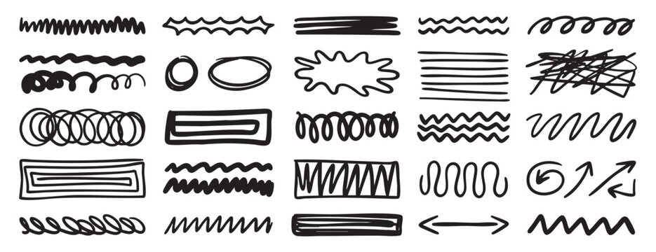 Hand drawn swirl doodle set. Abstract line elements collection. Scribble shapes for creative design