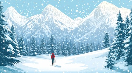 Naklejka premium Winter hiker in snowy mountains