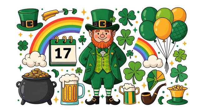 St patrick's day leprechaun isolated on transparent background