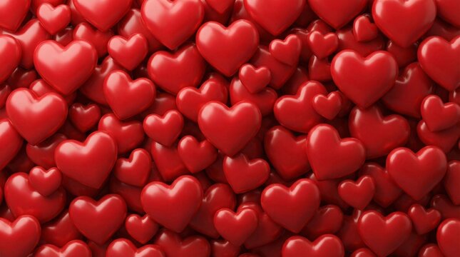 Red 3D Hearts Full Frame Valentine Background Abstract Love Concept