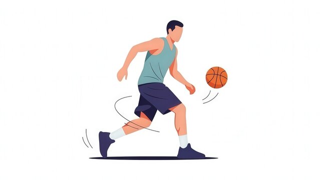 Dynamic Action Shot of a Male Basketball Player Dribbling on Court