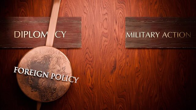 Foreign policy swings between diplomacy and military action. Visualizing a repeated pattern of Foreign policy that cycles between extremities: diplomacy and military action.