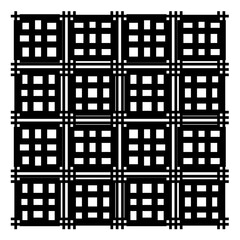 A seamless geometric pattern of brown city buildings with square windows forming a modern architectural wallpaper design
