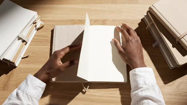 Hands opening blank journal for self injury awareness day showing reflection and processing emotional pain and trauma