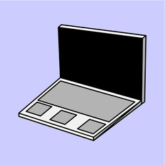 A 3d illustration of a portable digital notebook computer featuring a blank screen and a gift box object to represent online business technology and electronic communication equipment