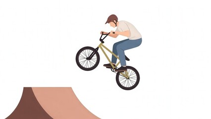 Fototapeta premium Dynamic Young Man Performing Bicycle Jump on Ramp in Action Scene