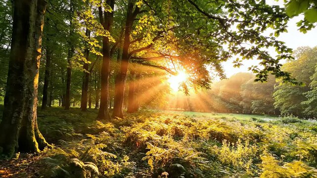 Healing sun rays illuminating forest scene representing hope recovery and self awareness for self injury awareness day