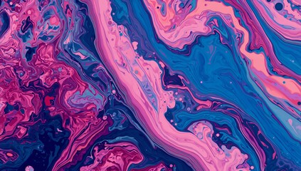 Fototapeta premium Vibrant abstract fluid art background showcasing mesmerizing swirls of deep indigo blue and vivid magenta pink paint creating dynamic marbled texture for modern design projects.
