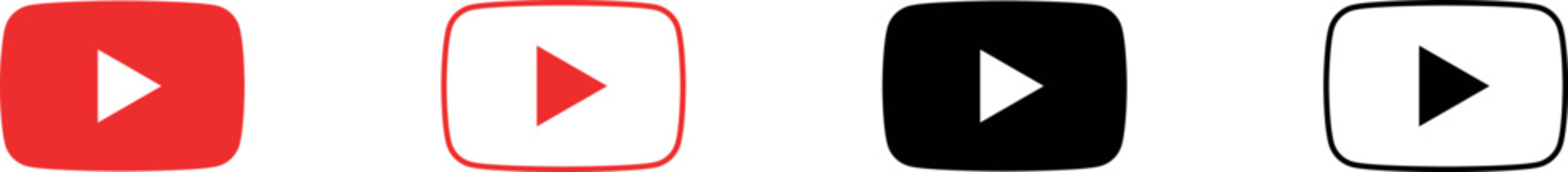 YouTube play button icon set, youtube icon illustration. YouTube application vector icon set. Popular social media app logo collection. Youtube logo set in different shapes.