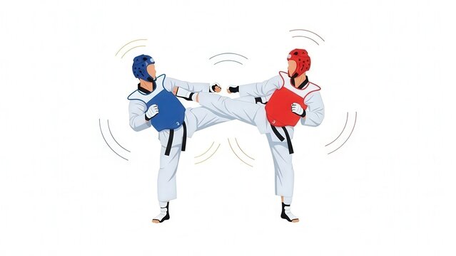 Martial arts taekwondo sparring training kids practicing strikes in gym